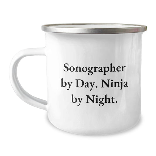Sonographer Ninja Camping Mug, Funny Gifts from Friends, Birthday Unique Gifts for Her, Him, or Coworkers, 12 oz Stainless Steel with Enamel Finish - Image 1