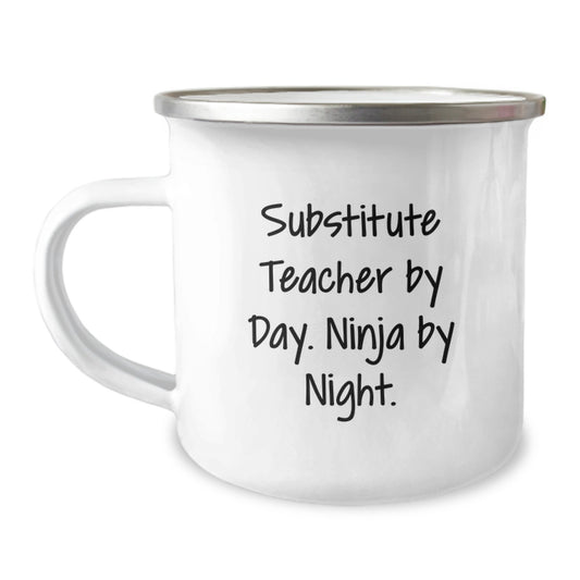 Funny Substitute Teacher Gifts from Friends for Christmas - 'Substitute Teacher By Day. Ninja By Night.' Camping Mug - Image 1