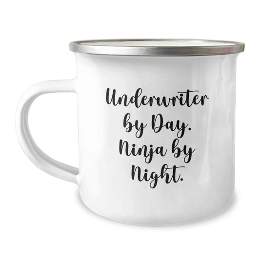 Underwriter Ninja Gifts for Men, Funny Camping Mug, Birthday Unique Gifts from Friends, 12 oz Stainless Steel with Enamel Finish, Underwriter Quote - Image 1