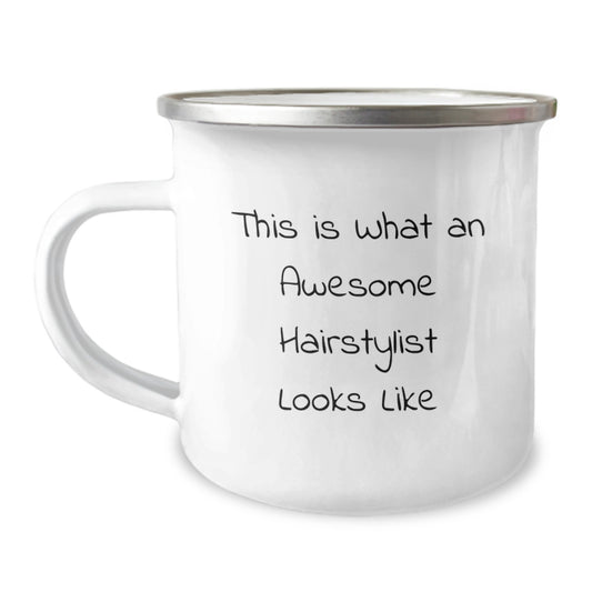 Funny Hairstylist Gifts from Friends, Gifts for Hairstylist Birthday, Camping Mug with Quote 'This Is What An Awesome Hairstylist Looks Like' - Image 1