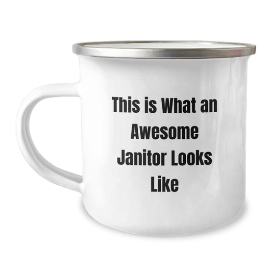 Funny Janitor Gifts for Men Janitor Friends from Family, This Is What an Awesome Janitor Looks Like Christmas Unique Gifts, 12 oz Stainless Steel Camping Mug - Image 1
