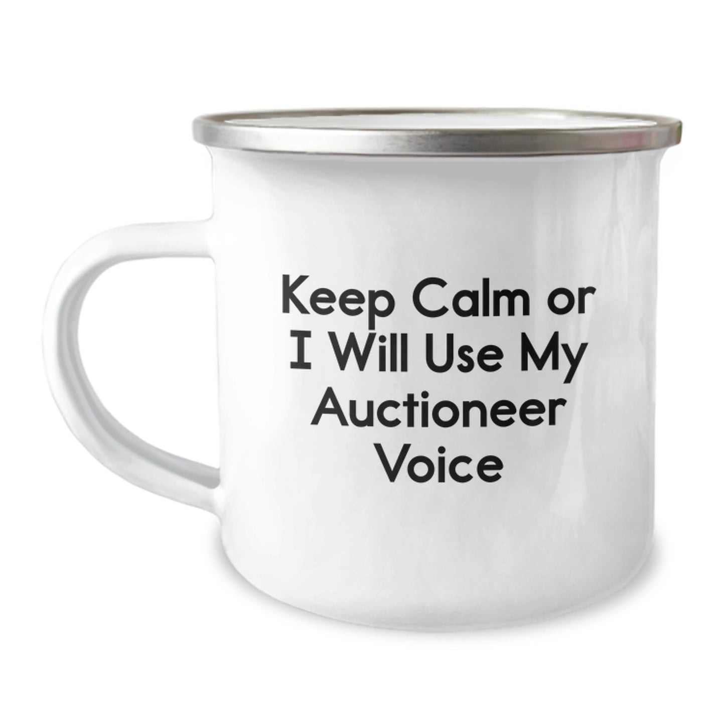 Funny Auctioneer Gifts for Graduation Unique Gifts from Friends to Family - Keep Calm Or I Will Use My Auctioneer Voice Camping Mug - Image 1