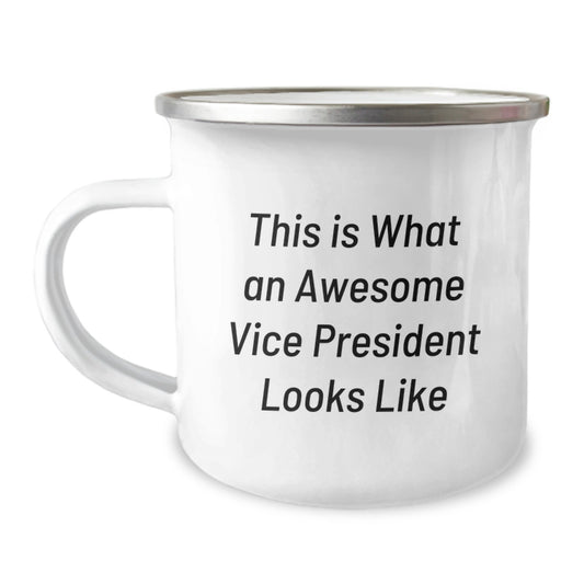 Funny Vice President Gifts for Men from Friends, This Is What An Awesome Vice President Looks Like, Camping Mug with Enamel Finish - Image 1