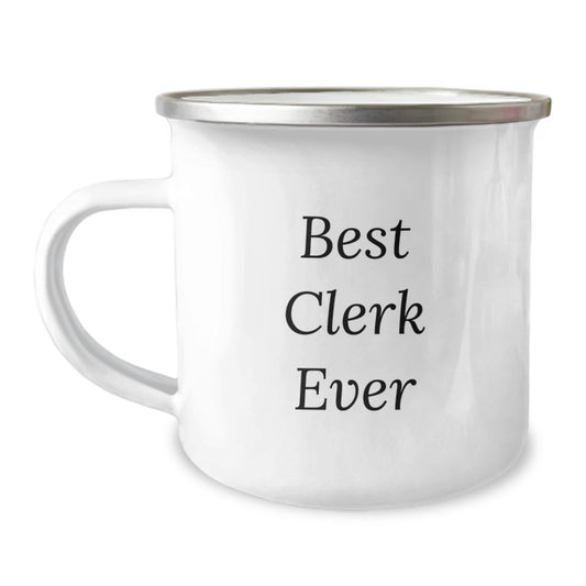 Funny Clerk Gifts for Men, Christmas Unique Presents from Friends and Family, Best Clerk Ever Camping Mug - Image 1