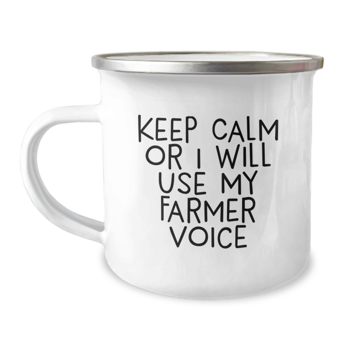 Funny Farm Gifts from Men to Farmer Friends on Mother's Day Unique Personalized Camping Mugs with Keep Calm Or I Will Use My Farmer Voice - Image 1