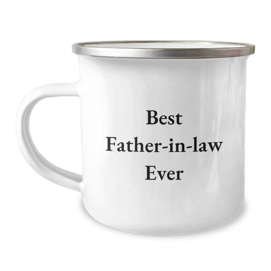 Funny 'Best Father-in-law Ever' Gifts from Family for Father-in-law Birthday Unique Camping Mug, Stainless Steel, 12 oz Capacity, Enamel Finish, Hand Wash Recommended - Image 1