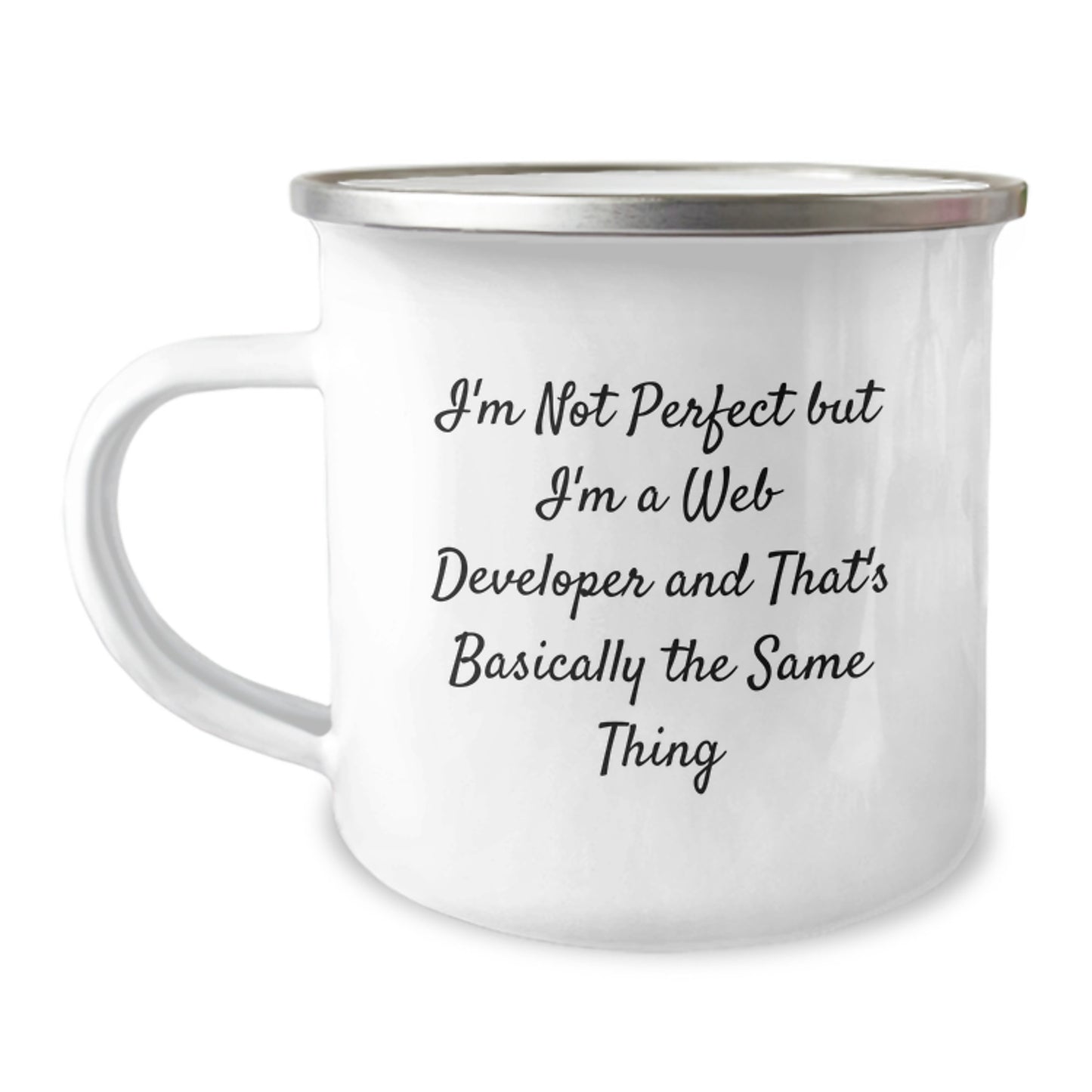 Funny Web Developer Gifts from Friends for Valentine's Unique Camping Mug, Inspirational Quote 'I'm Not Perfect But I'm A Web Developer' Men Women Coworkers Family - Image 1