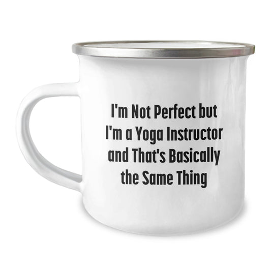 Funny Gifts from Friends for Yoga Instructor, Unique Camping Mug for Christmas Unique Gifts, 'I'm Not Perfect But I'm A Yoga Instructor', Camping Mug, Stainless Steel Enamel Finish - Image 1