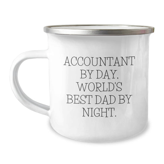 Funny Accountant Gifts for Him, Unique Camping Mug for Dad, 'Accountant By Day, World's Best Dad By Night.' Enamel Mug, Perfect for Christmas Unique Gifts from Family to Husband - Image 1