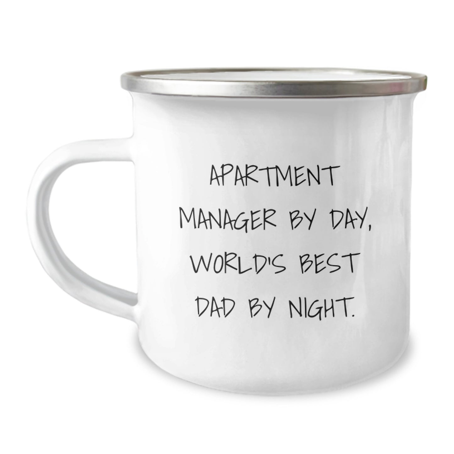 Funny Apartment Manager Gifts from Dad - Camping Mug for Birthday 'Apartment Manager By Day, World's Best Dad By Night.' - Image 1