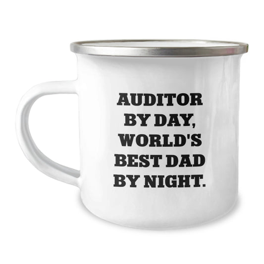 Auditor By Day, Funny Camping Mug for Birthday Unique Gifts from Family, 12 oz Stainless Steel with Enamel Finish - Image 1