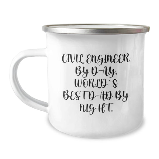 Civil Engineer Gifts Funny Birthday Camping Mug, 'Civil Engineer By Day, World's Best Dad By Night.' Gifts from Dad to Civil Engineer - Image 1