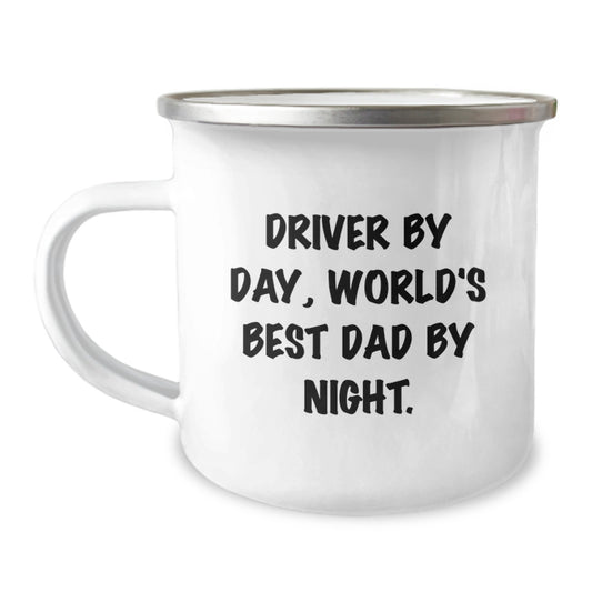 Funny Driver Gifts, World's Best Dad By Night, 12 oz Camping Mug, Birthday Unique Gifts from Friends, Gifts for Driver - Image 1