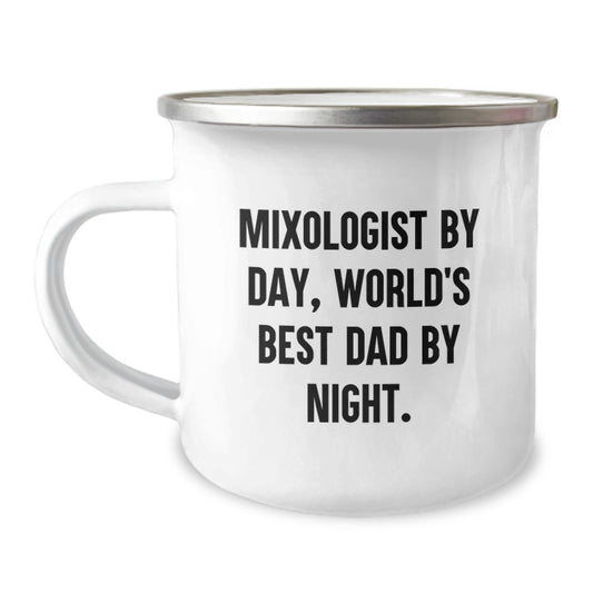 Funny Mixologist Gifts for Men - World's Best Dad Camping Mug, 12 oz Stainless Steel with Enamel Finish, Perfect for Christmas Unique Gifts - Image 1