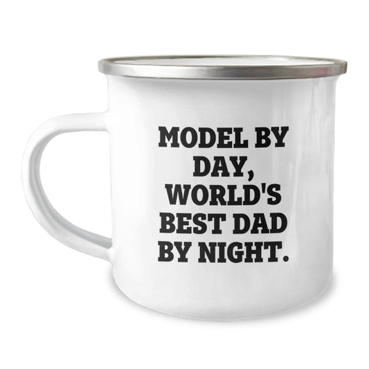Funny Model Gifts for Him, Unique Camping Mug by Day, World's Best Dad by Night Gifts from Friends for Dad - Image 1
