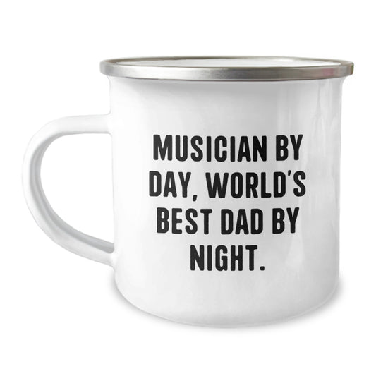 Funny Musician Gifts for Men, Unique Camping Mug for Husband Dad - Musician By Day, World's Best Dad By Night. - Image 1