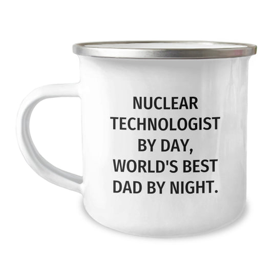Funny Nuclear Technologist Gifts for Men Christmas Unique Mugs from Dad, Nuclear Technologist By Day, World's Best Dad By Night - 12 oz Stainless Steel Camping Mug - Image 1