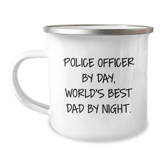 Police Officer Gifts, Funny Camping Mug, Graduation Unique Gifts from Dad to Police Officer By Day, World's Best Dad By Night. - Image 1