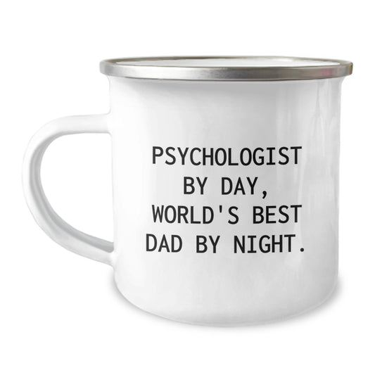Psychologist Gifts for Him, Funny Camping Mug by Day, World's Best Dad by Night., Gifts from Dad to Psychologist, 12 oz Stainless Steel - Image 1
