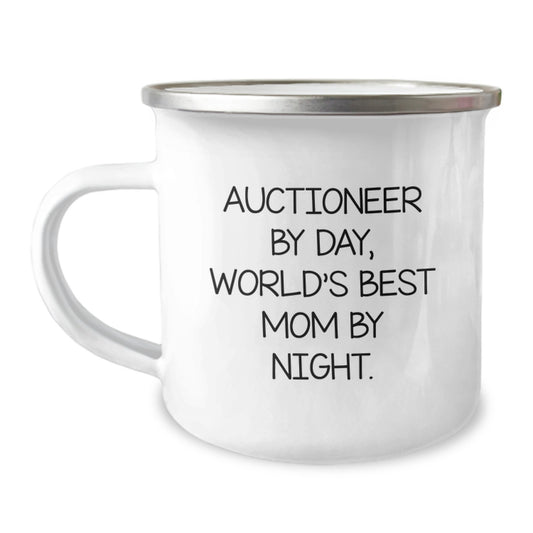 Auctioneer Gifts for Men Funny Camping Mug, Gifts from Mom for Auctioneer By Day World's Best Mom By Night, Camping Mug for Christmas Unique Gifts - Image 1