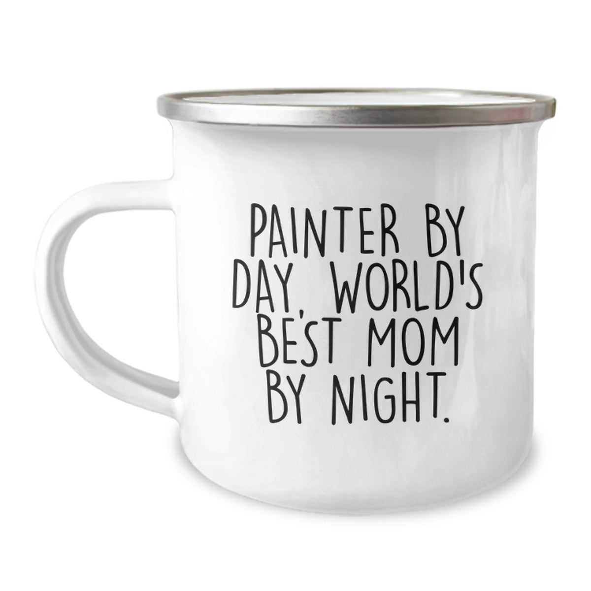 Funny Painter Gifts for Women - Christmas Unique Gifts from Mom, 'Painter By Day, World's Best Mom By Night.' Enamel Camping Mug for Painter Enthusiasts - Image 1