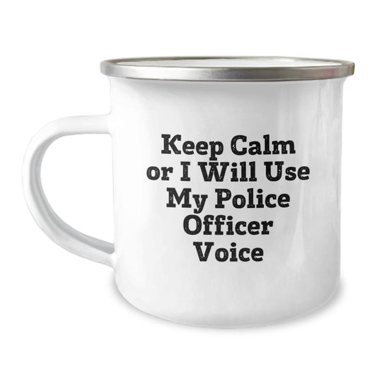 Funny Police Officer Gifts for Men Women Friends Family - Mother's Day Unique Camping Mug with Keep Calm Or I Will Use My Police Officer Voice - Image 1
