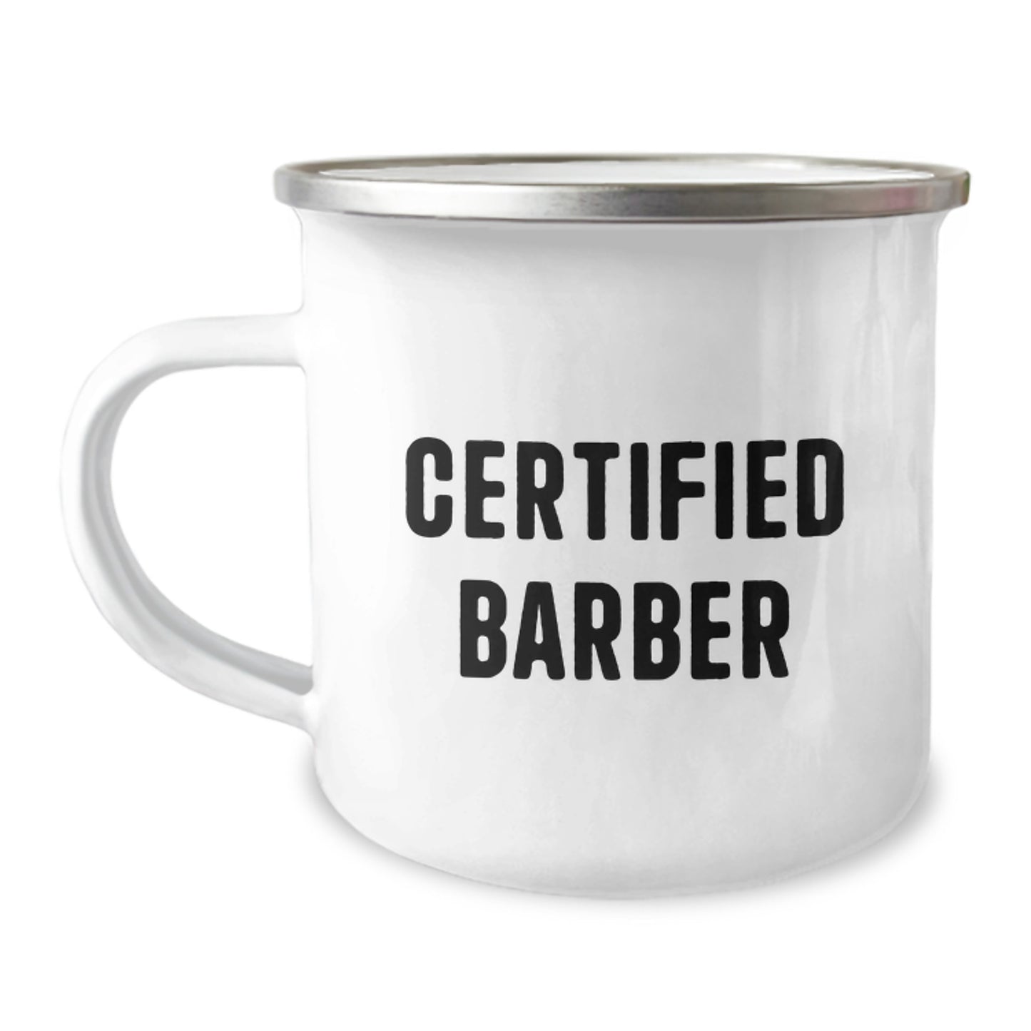 Funny Barber Gifts from Friends, Unique Christmas Unique Gifts for Men, Stylish Camping Mug with Certified Barber Quote - Image 1