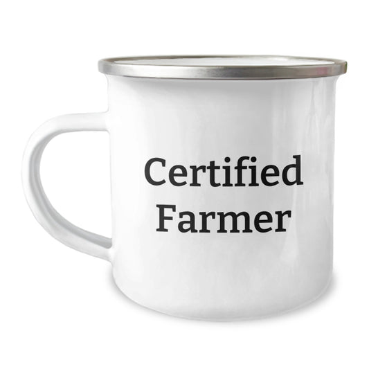 Gifts from Friends and Family to Farmer, Funny Quote Certified Farmer Camping Mug for Graduation, 12 oz Stainless Steel with Enamel Finish - Image 1