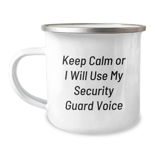 Funny Security Guard Birthday Camping Mug, Gifts from Friends for Security Guard, Keep Calm Or I Will Use My Security Guard Voice - Image 1