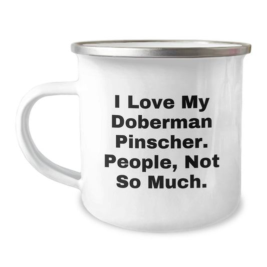 Doberman Pinscher Dog Lover Gifts from Men, Funny Quote Camping Mug for Christmas Unique Presents, 12 oz Stainless Steel with Enamel Finish - Image 1