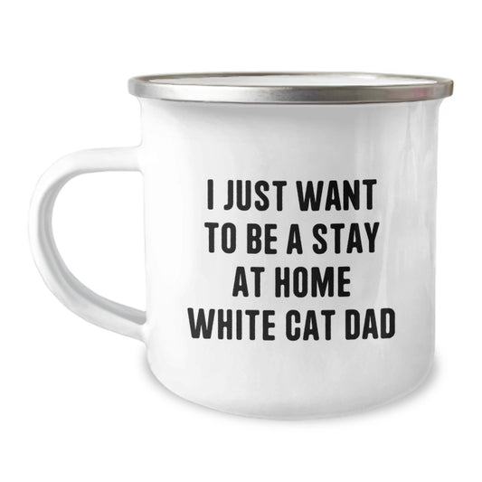 Funny White Cat Dad Gifts from Men to Friends for Camping Mug Christmas Unique Gifts - Image 1