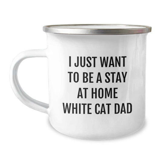 Cute Funny White Cat Dad Camping Mug Gifts for White Cat Lover Men Women from Family - Image 1