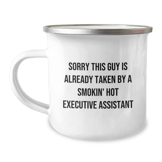 Funny Executive Assistant Gifts from Friends for Graduation - Sorry This Guy Is Already Taken Camping Mug - Image 1