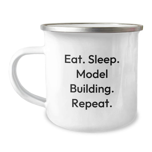 Funny Model Building Gifts for Him - 'Eat. Sleep. Model Building. Repeat.' Camping Mug for Birthday Unique Presents from Friends - Image 1