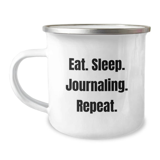Funny Journaling Gifts from Friends for Birthday Camping Mug - Eat. Sleep. Journaling. Repeat. - Unique Birthday Presents for Journaling Enthusiasts - Image 1