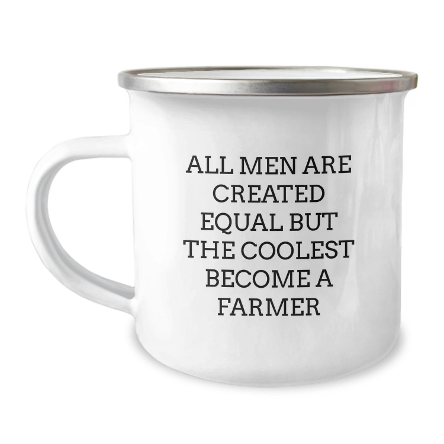 Funny Farmer Gifts from Men - Gifts for Dad Farmer on Father's Day Unique Camping Mug, 'All Men Are Created Equal But The Coolest Become A Farmer' Ceramic Enamel Mug 12 oz - Image 1