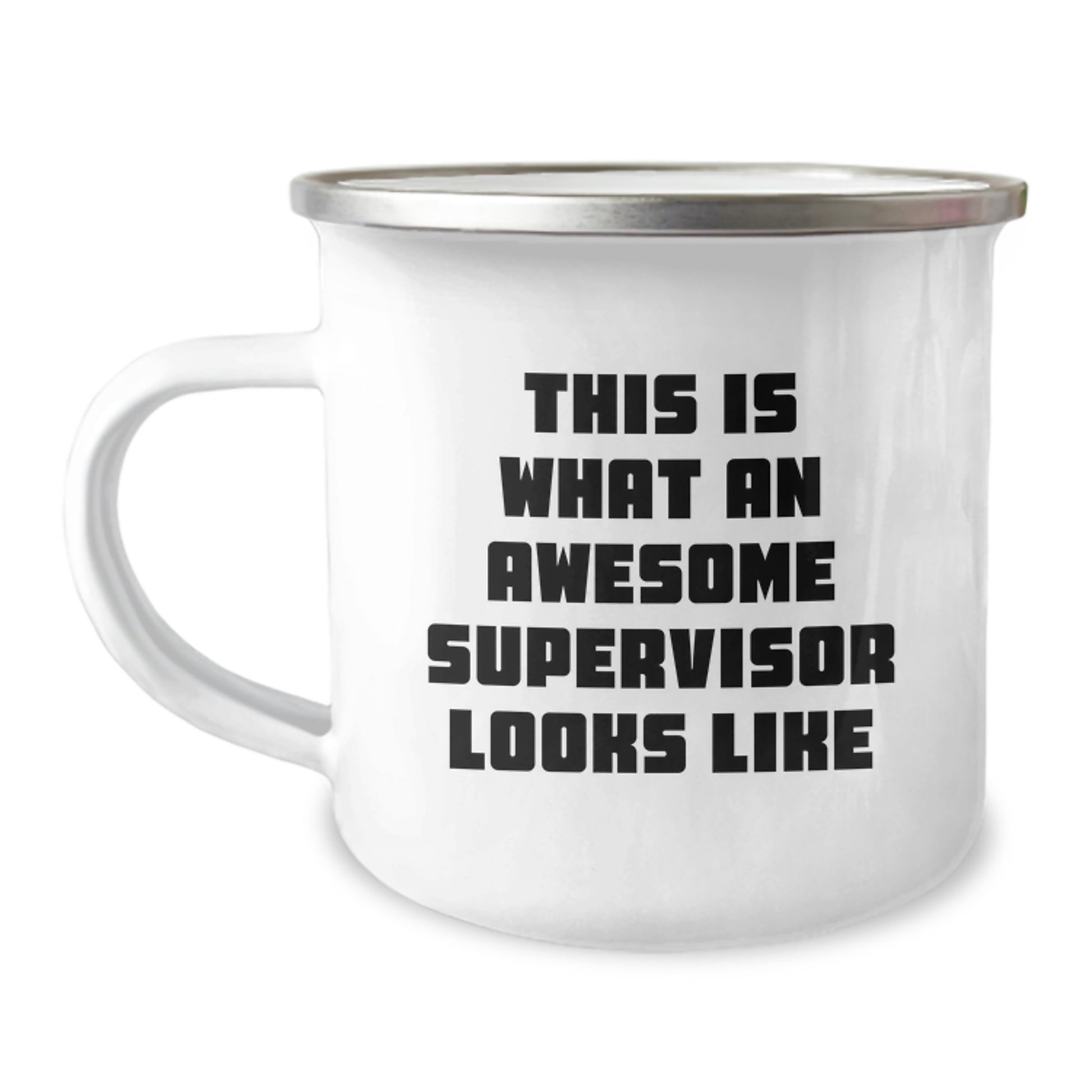 Funny Supervisor Gifts from Friends for Birthday, This Is What An Awesome Supervisor Looks Like Quote on Camping Mug, 12 oz Stainless Steel with Enamel Finish - Image 1