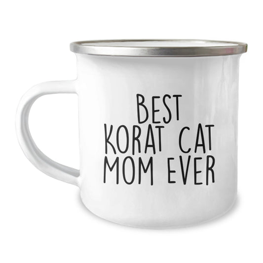 Funny Korat Cat Mom Gifts from Women, Birthday Unique Korat Cat Camping Mug, 'Best Korat Cat Mom Ever' Quote, Stainless Steel with Enamel Finish - Image 1