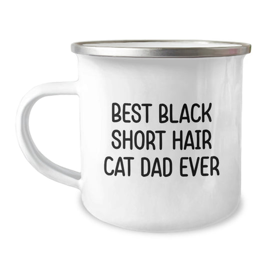 Funny Black Short Hair Cat Dad Gifts from Men to Friends for Birthday Unique Camping Mug - Image 1