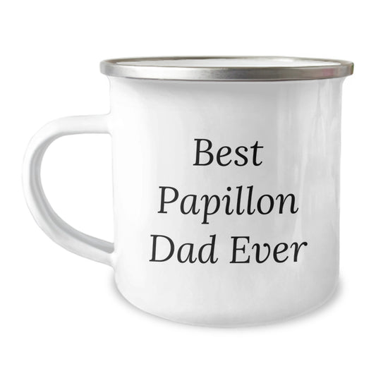 Funny Papillon Dog Gifts for Men, Best Papillon Dad Ever, 12 oz Camping Mug, Unique Graduation Gifts from Dad to Son - Image 1