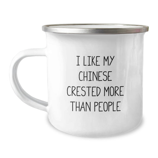 Funny Chinese Crested Dog Camping Mug Gifts for Chinese Crested Dog Lovers on Birthday by Friends - Unique Chinese Crested Dog Enthusiast Mug, I Like My Chinese Crested More Than People - Image 1