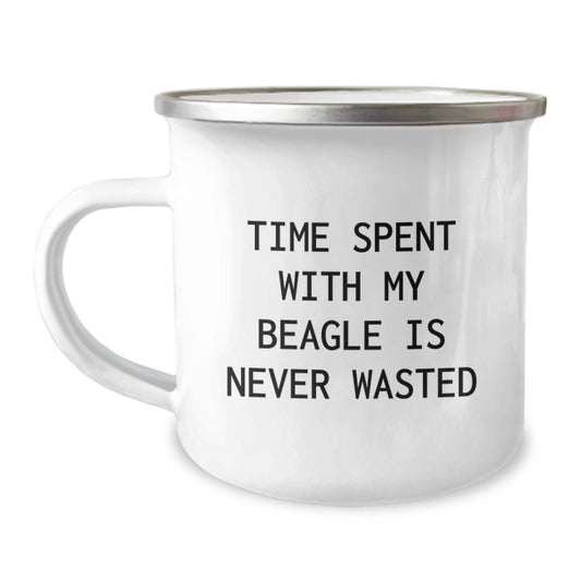 Beagle Dog Lover Gifts, Funny Valentine's Unique Gifts from Family to Friends and Family Members, Time Spent With My Beagle Is Never Wasted Camping Mug - Image 1