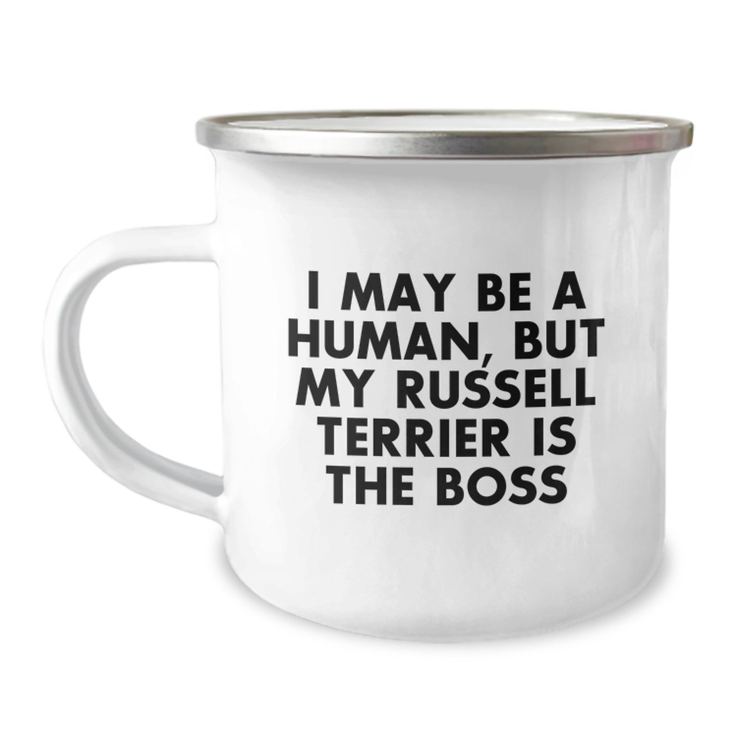 Funny Russell Terrier Dog Gifts for Valentine's Camping Mugs from Friends to Russell Terrier Dog Lovers, I May Be A Human, But My Russell Terrier Is The Boss - Image 1