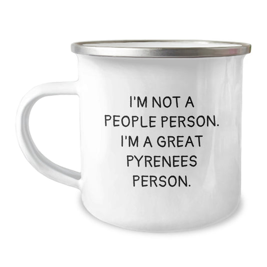 Funny Great Pyrenees Dog Lover Gifts from Friends for Birthday - 'I'm Not A People Person. I'm A Great Pyrenees Person.' Camping Mug - Image 1