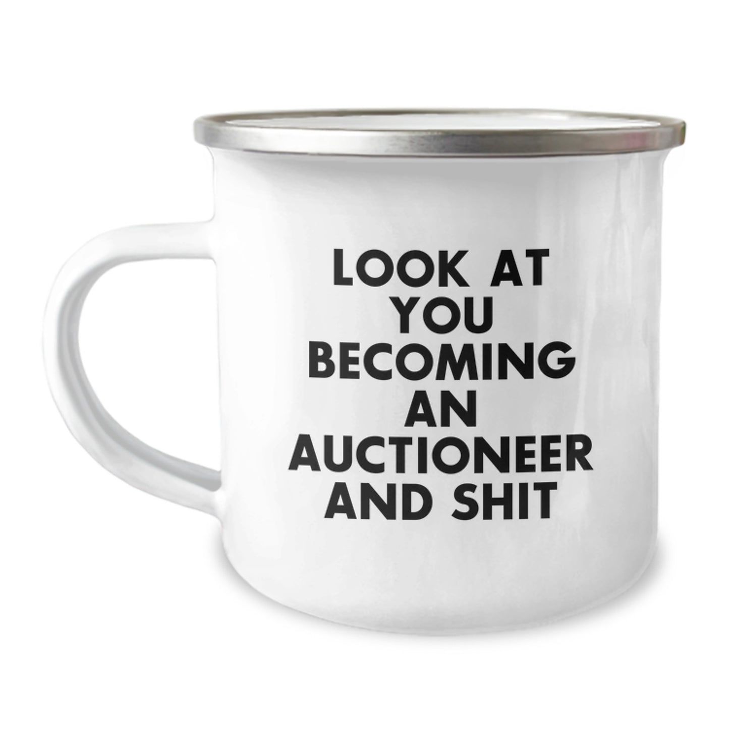Auctioneer Gifts from Men to Friends, Unique Camping Mugs for Auctioneer Enthusiasts, Funny Quote 'Look At You Becoming An Auctioneer' - Image 1