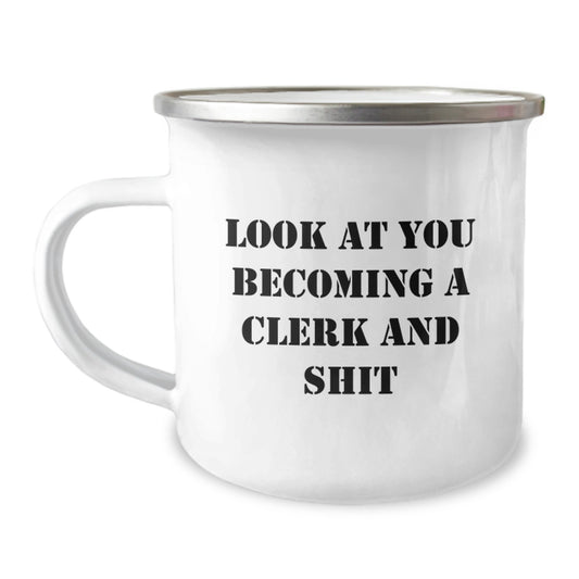 Funny Clerk Camping Mug Gifts for Men from Friends, Graduation Unique Gifts, Clerk Humor - Image 1