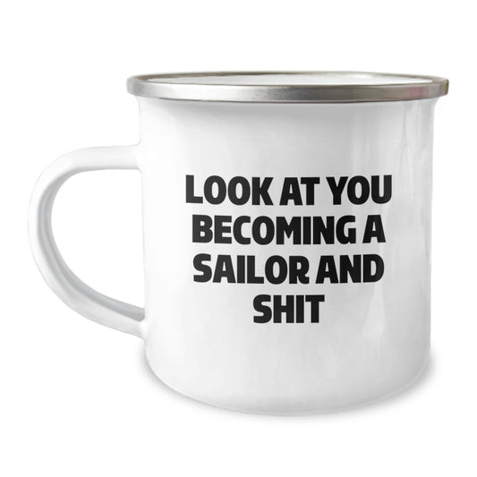 Funny Sailor Gifts from Friends for Sailor Graduation Unique Gifts - Sailor Camping Mug with Enamel Finish - Image 1