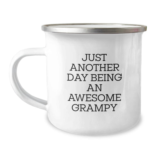 Funny Grampy Gifts for Men - Valentine's Unique Gifts from Family Members - 'Just Another Day Being An Awesome Grampy' Camping Mug, 12 oz Stainless Steel - Image 1