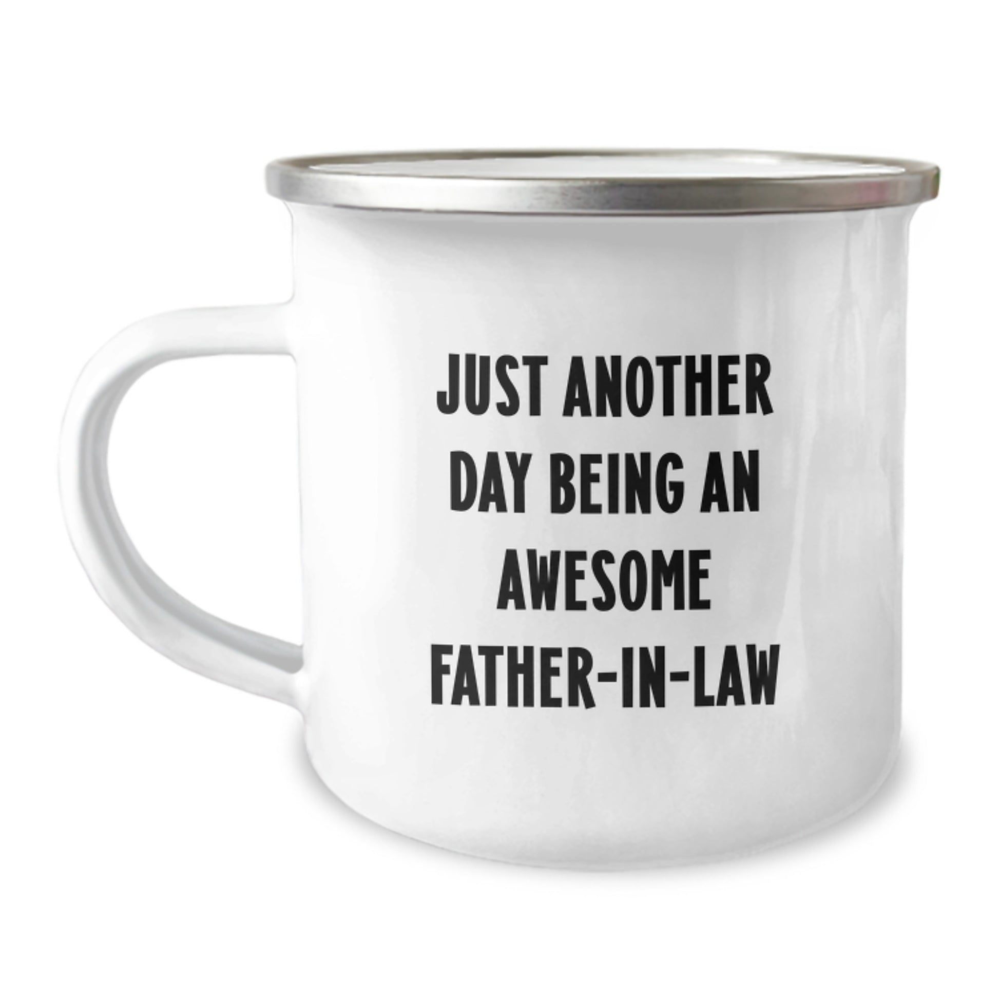 Funny Father-in-law Gifts for Him, Camping Mug with Inspirational Quote Just Another Day Being An Awesome Father-in-law, Gifts from Family for Graduation - Image 1