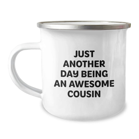 Awesome Cousin Camping Mug, Funny Gift for Cousin on Valentine's, Unique Camping Mug - Image 1